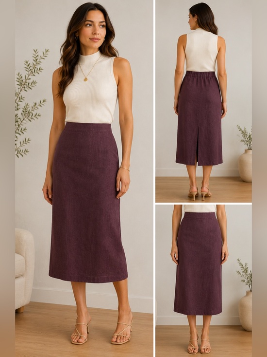 Posse Dresses & Skirts - POSSE Linen Blend Midi Skirt Plum Purple High Waist Size S